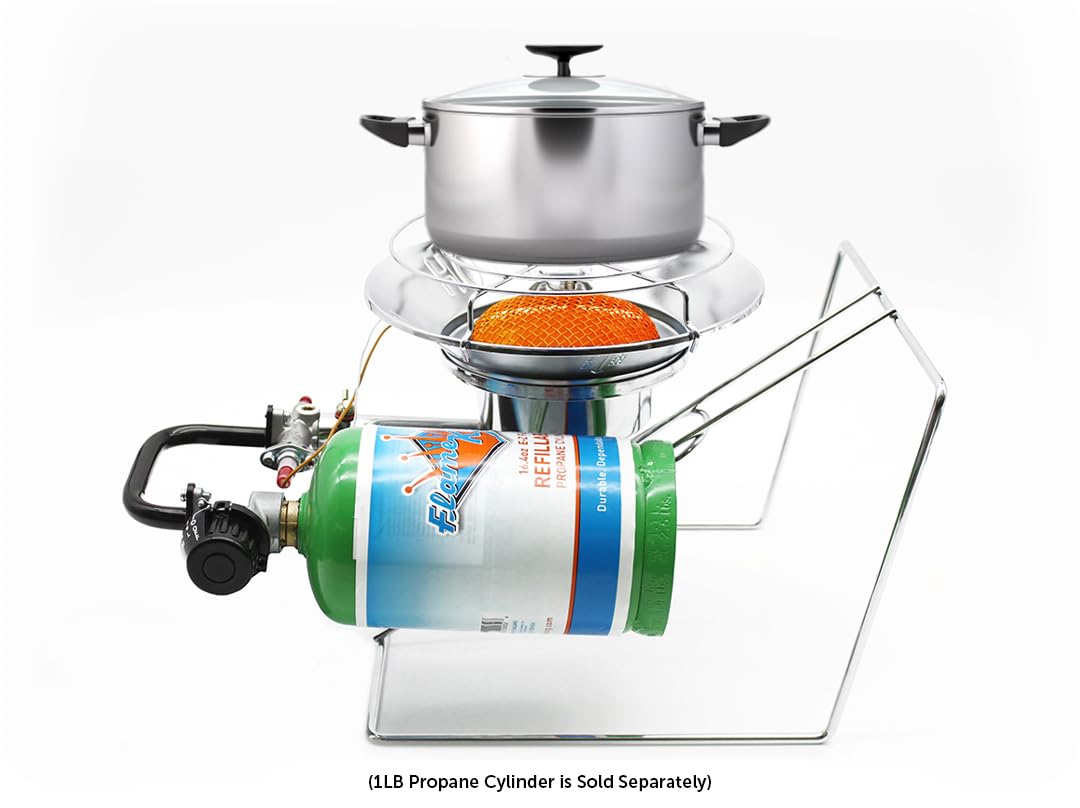 Flame King Multi-Use FK-AD010CGA Portable Propane Heater/Cooker 15,000 BTU for Camping, Ice Fishing, and Backpacking Trips, Silver