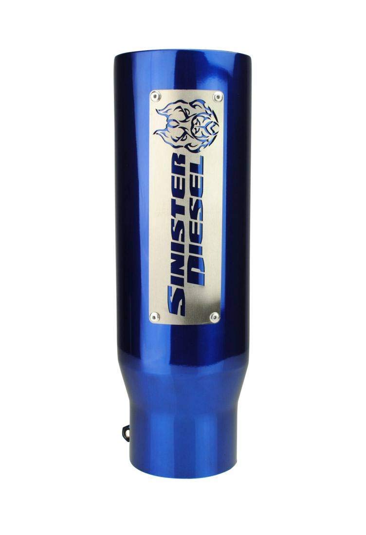 Dual Wall Sinister Diesel Exhaust Tip W/ Angle Cut 4" to 8" Blue