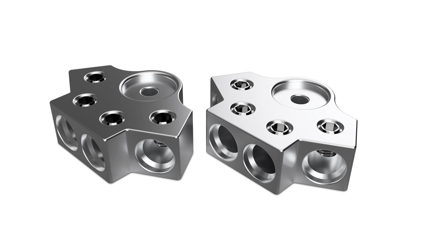 600 Series XS Power Batteries Aluminum Terminal Blocks, 1/0, 4 Spots, M6/M8 Bolts, Pair