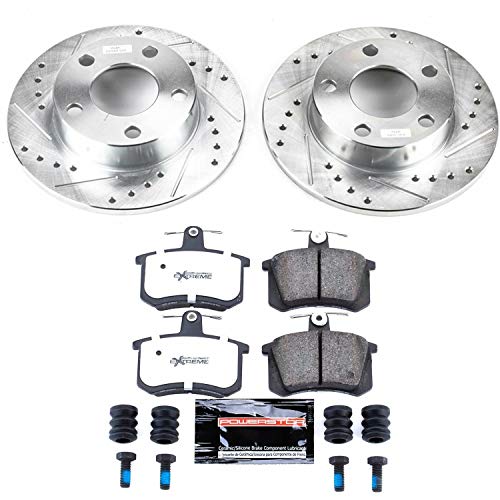 Power Stop Rear K584-26 Z26 Carbon Fiber Brake Pads with Drilled & Slotted Brake Rotors Kit For Audi A4 Quattro 1996-2001 [Model Specific]