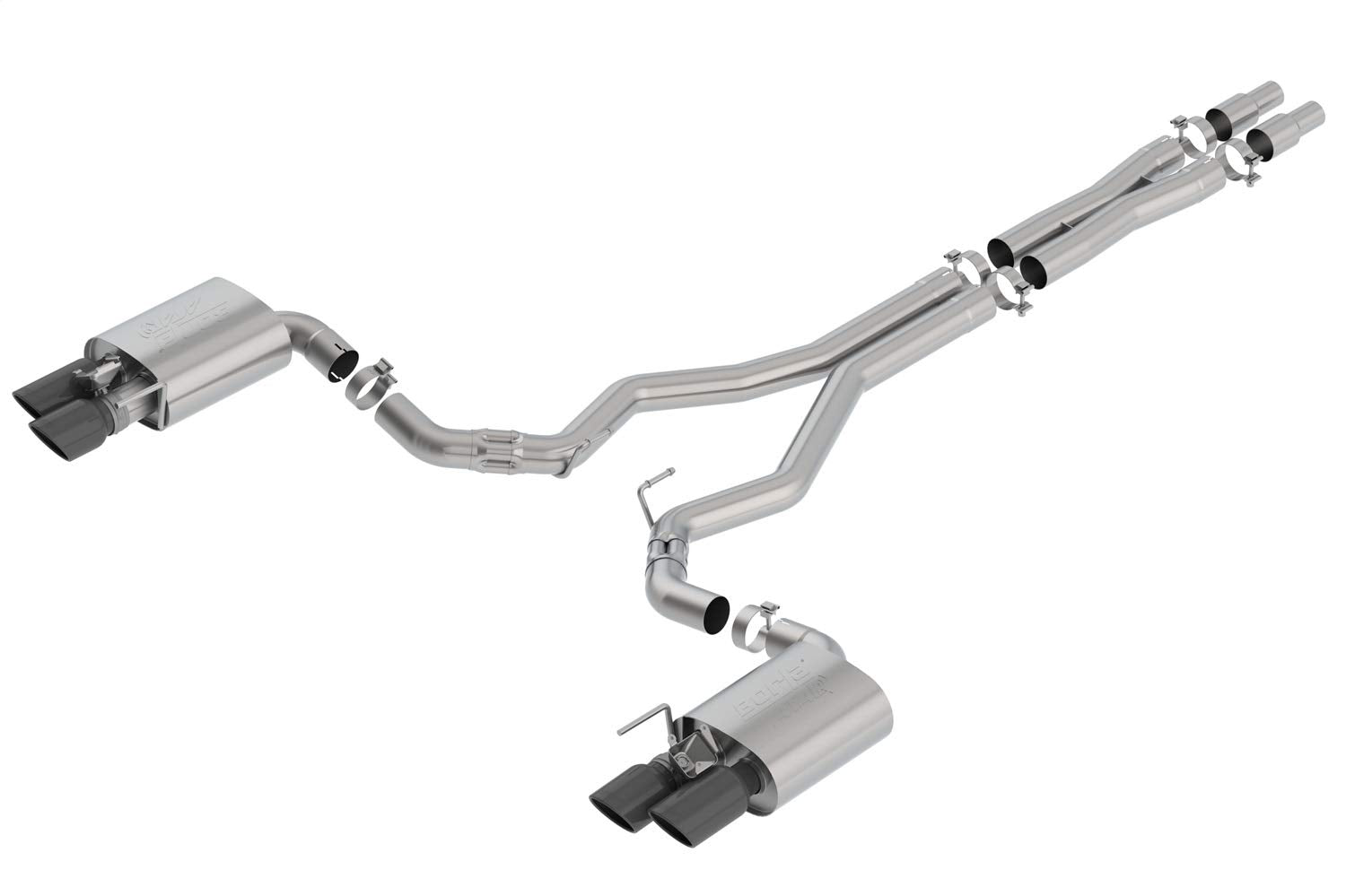 BORLA Cat-Back Performance Exhaust System for 2018-2023 Ford Mustang GT (Inc. Bullitt) V8 T-304 Stainless Steel ATAK Sound Dual 4" Round Black Chrome Tips On Each Side