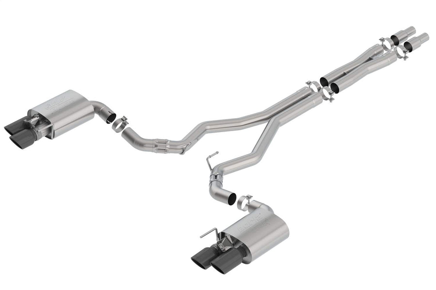 BORLA Cat-Back Performance Exhaust System for 2018-2023 Ford Mustang GT (Inc. Bullitt) V8 T-304 Stainless Steel ATAK Sound Dual 4" Round Black Chrome Tips On Each Side