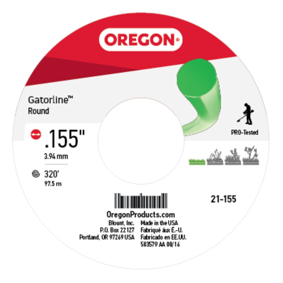 Gatorline Oregon 21-155 Round String Trimmer Line .155-Inch Diameter 3-Pound Spool