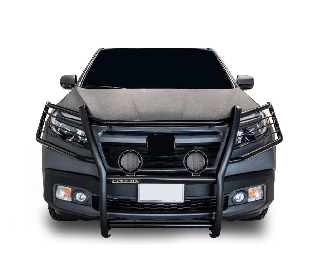 Bumper Guard Modular Black Horse Grille brush Come with Pair of 5.3" Dia.LED Lights with Black Trim Rings Compatible with 2016-2019 Honda Ridgeline-17H01MA-PLFB