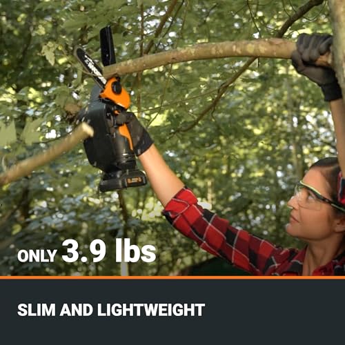 20V Worx 5" Mini Cordless Chainsaw, 3.9 lbs, 22 ft/s Chain Speed, Power Share Battery, Upper & Hand Guard WG324 - Battery & Charger Included