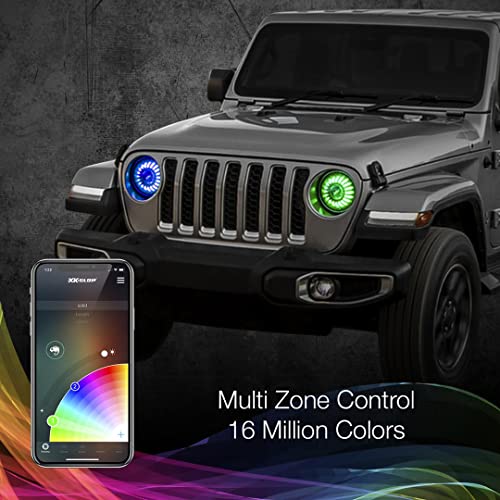 XKGLOW 2pc XK-7IN-JP-KIT-DM 7in RGB Jeep JK TJ Headlight Kit with Dual-Mode Dash Mount Controller