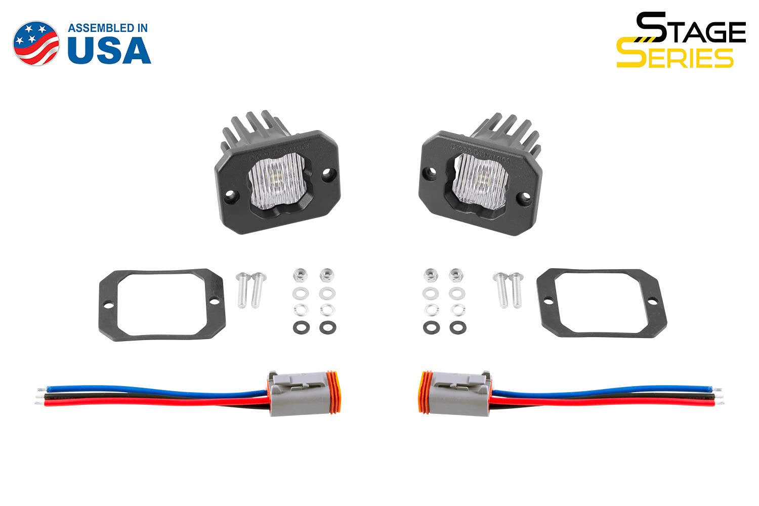 Diode Dynamics SSC1 SAE/DOT Fog LED Pod White Flush Mount (pair), Fog w/Amber Backlight