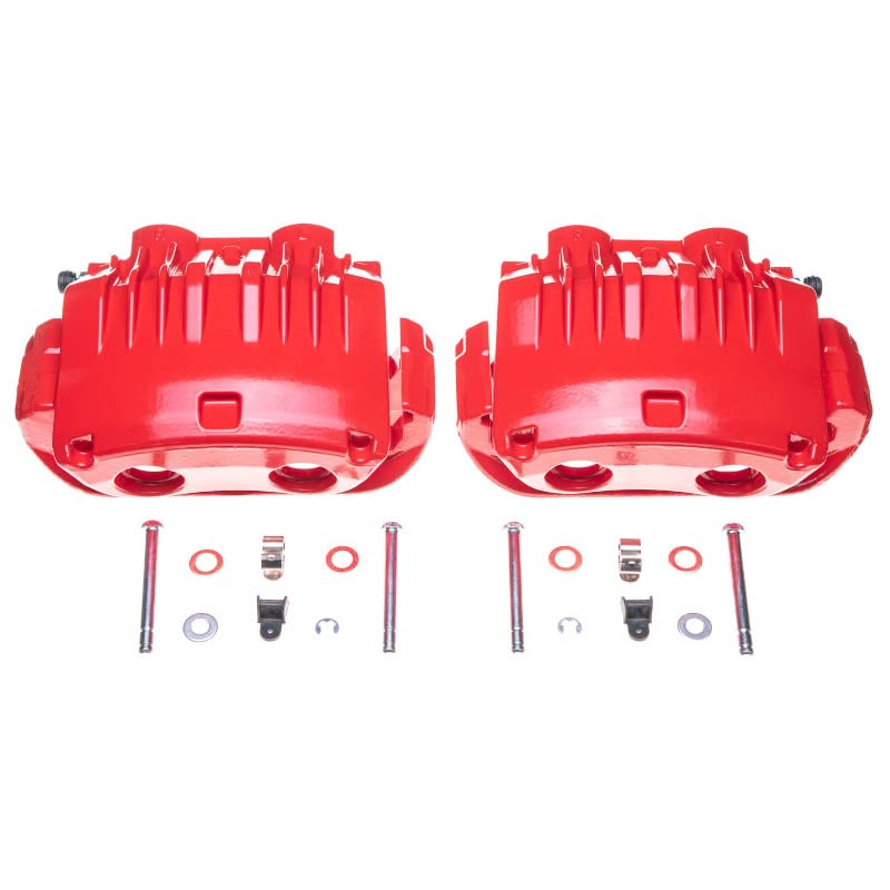 Power Stop S4654C Front Pair of High-Temp Red Powder Coated Calipers For Ford Mustang 1994-1998 [Model Specific]