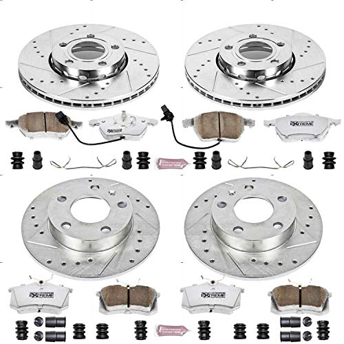 Power Stop K4196-26 Z26 Carbon Fiber Brake Pads Front and Rear with Drilled & Slotted Brake Rotors Kit For Audi A4 2005 [Model Specific]