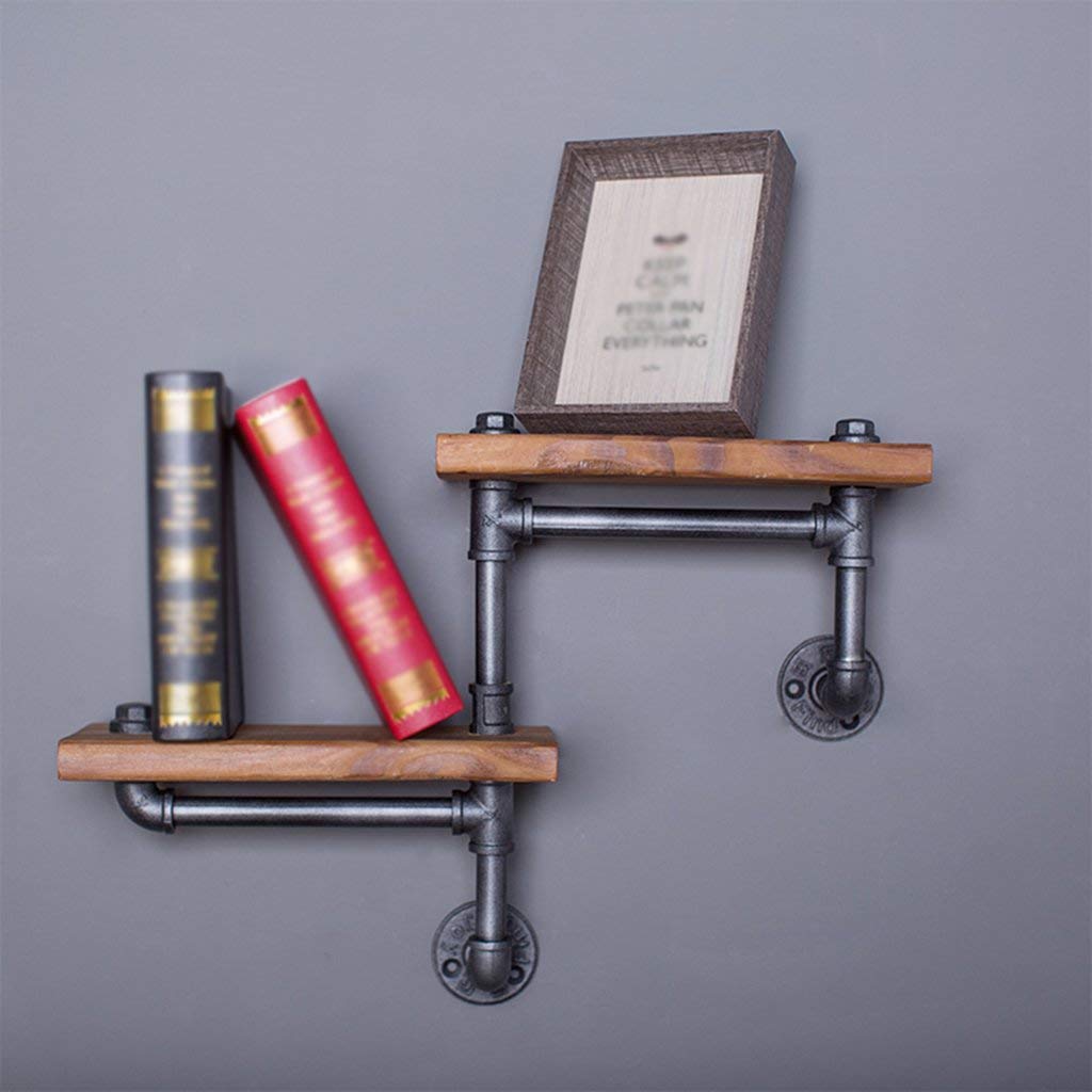 Vintage Iron YIMJ Coat Rack Water Pipe Wall Mount Art with Wood Board Shelf Vintage Bookshelf Kitchen Shelf, c