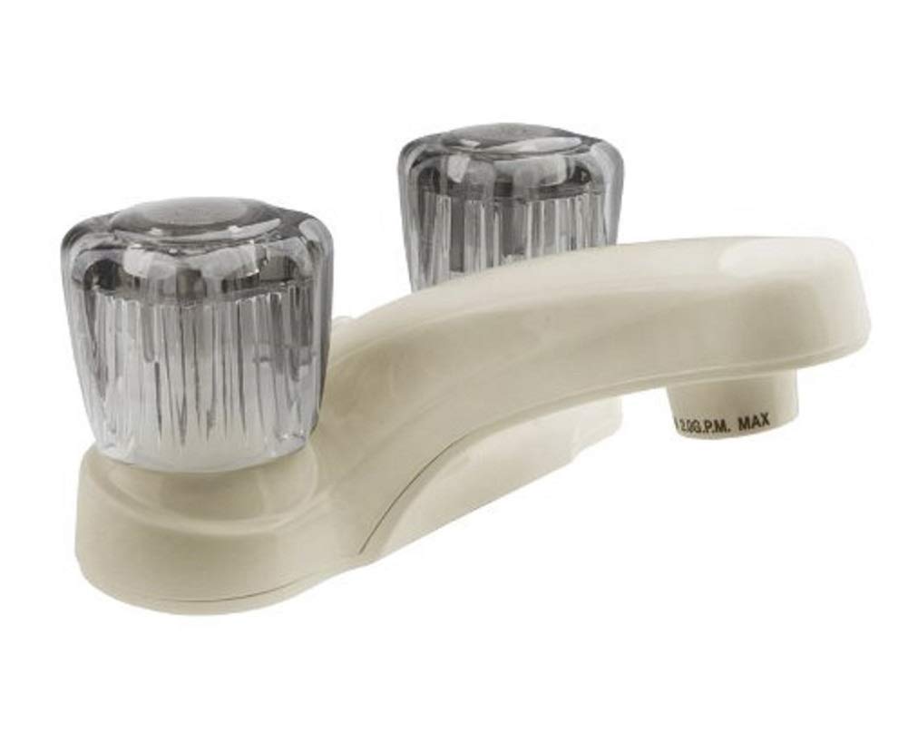 Dura Faucet RV Bathroom Faucet DF-PL700S-BQ with Smoked Acrylic Knobs (Bisque Parchment)