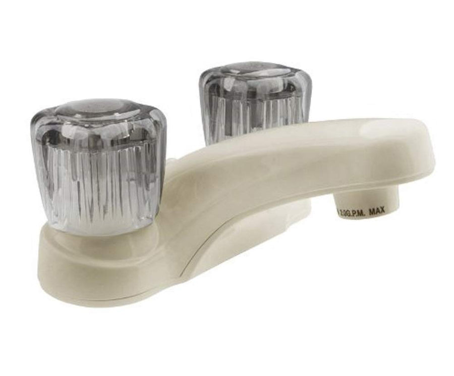 Dura Faucet RV Bathroom Faucet DF-PL700S-BQ with Smoked Acrylic Knobs (Bisque Parchment)