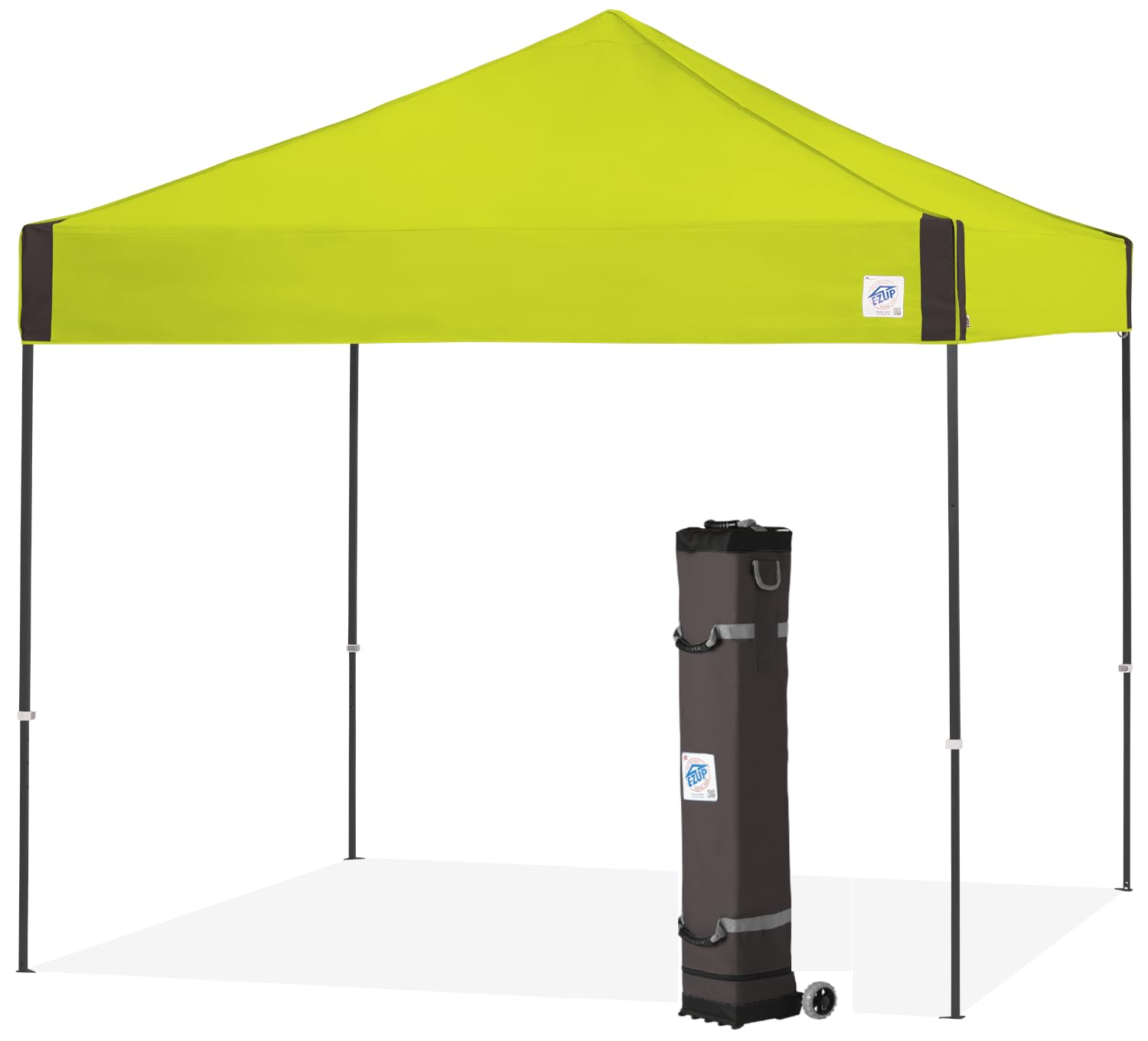 E-Z UP Instant Shelter Pyramid Canopy, 10' x 10' with Wide-Trax Roller Bag & 4 Piece Spike Set, Limeade