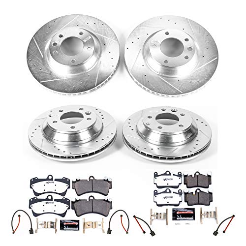 Power Stop Z26 Carbon Fiber Brake Pads K4500-26 Front and Rear with Drilled Slotted Brake Rotors Brake Kit For 2007-2015 Audi Q7 | Porsche Cayenne VW Touareg [Application Specific]