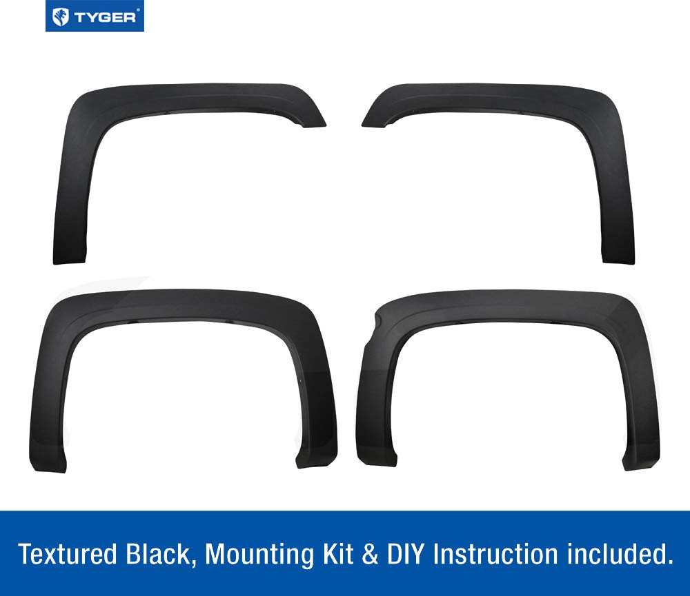 Tyger Auto TG-FF6C4298 Fender Flare Set for 2007-2013 Chevy Silverado 1500 5.8' Short Bed (NOT for Sierra) | Excl. 2007 Classic models | Paintable Fine-Textured Matte Black Factory Style, 4 Piece