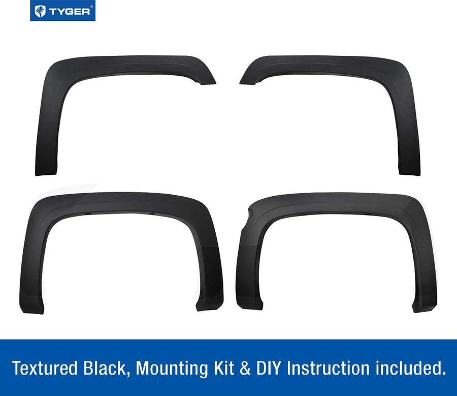 Tyger Auto TG-FF6C4298 Fender Flare Set for 2007-2013 Chevy Silverado 1500 5.8' Short Bed (NOT for Sierra) | Excl. 2007 Classic models | Paintable Fine-Textured Matte Black Factory Style, 4 Piece