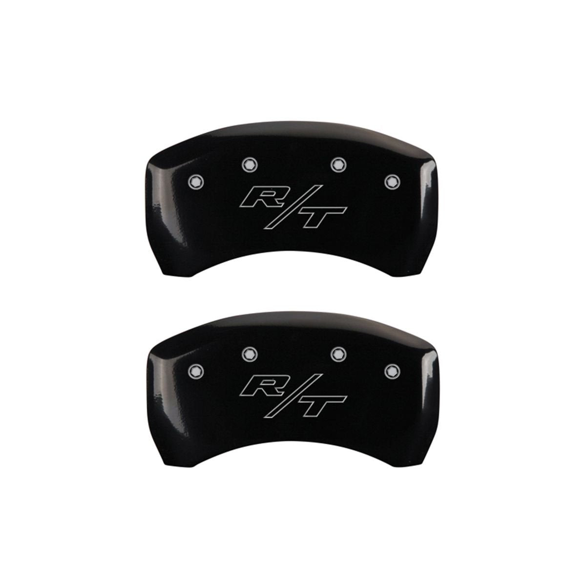 SET OF 4 CALIPER COVERS, FRONT: BLOCK/CHALLENGER- REAR: BLACK VINTAGE STYLE/RT, SILVER CHARACTERS