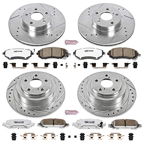 Power Stop Z26 Carbon Fiber Brake Pads K2752-26 Front and Rear with Drilled & Slotted Brake Rotors Kit For Subaru Legacy 2001, Subaru Outback 2001-2002 [Model Specific]