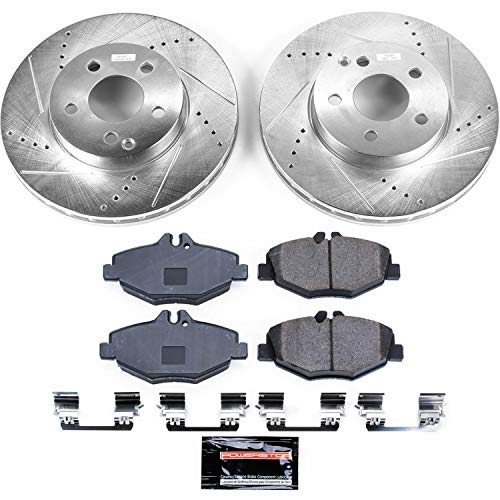 Power Stop K5327 Z23 Carbon Fiber Brake Pads with Drilled & Slotted Brake Rotors Kit Front