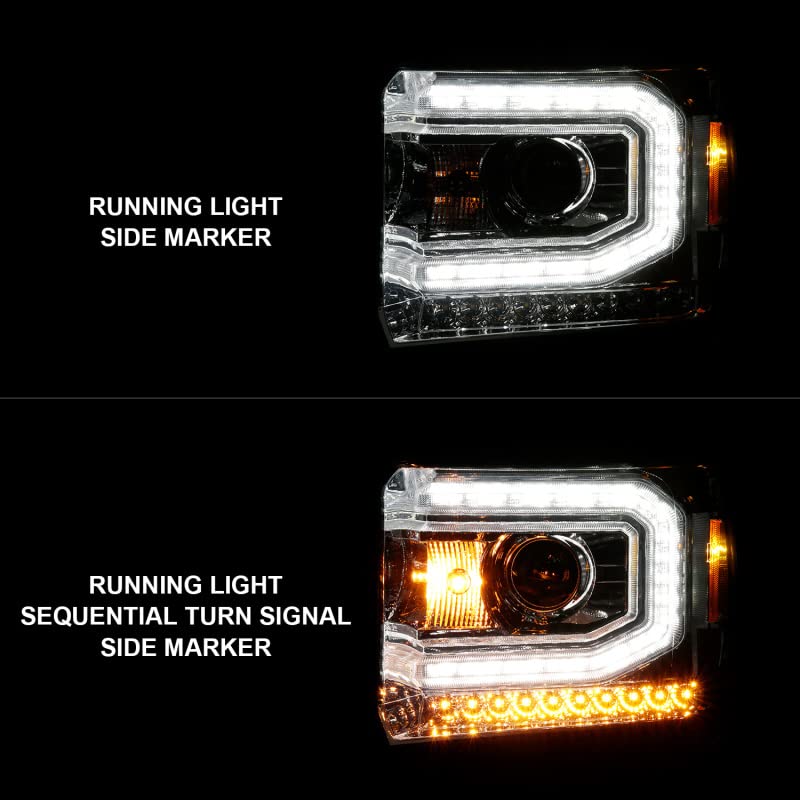 ANZO USA 2014-2015 Gmc Sierra 1500 Projector Headlights w/Light Bar Chrome Housing (Halogen Type)