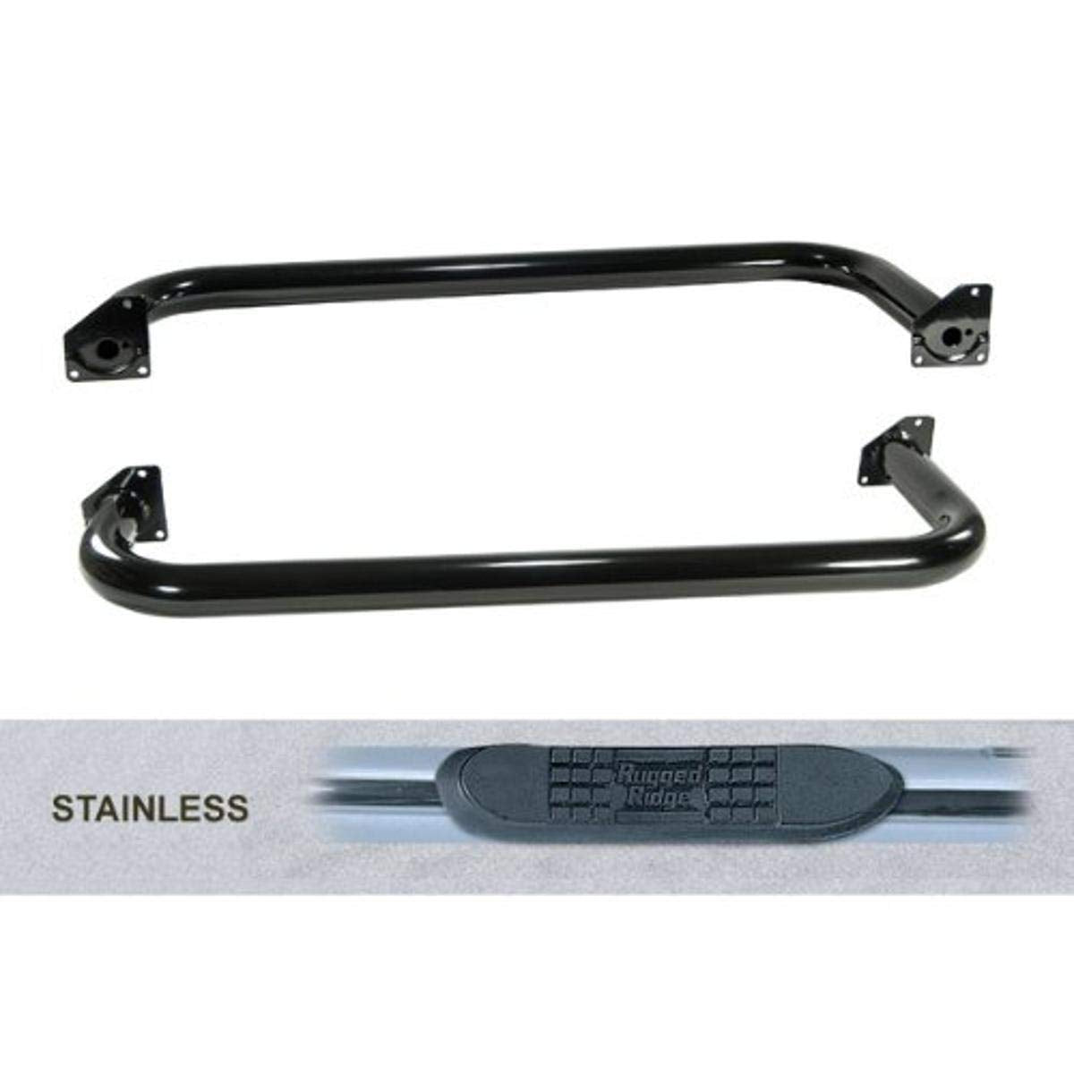 Rugged Ridge Tube Side Step Kit 11593.03, Round, 3 Inch, Stainless Steel; 87-95 Wrangler YJ