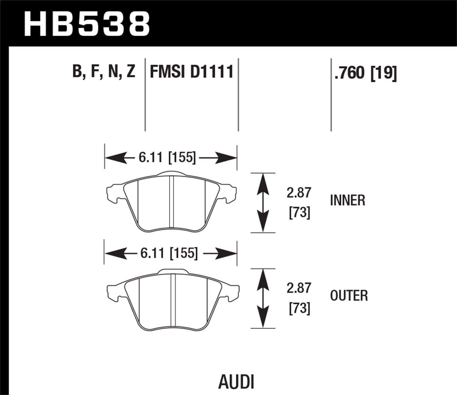 Performance Ceramic Hawk HB538Z.760 Street Brake Pads