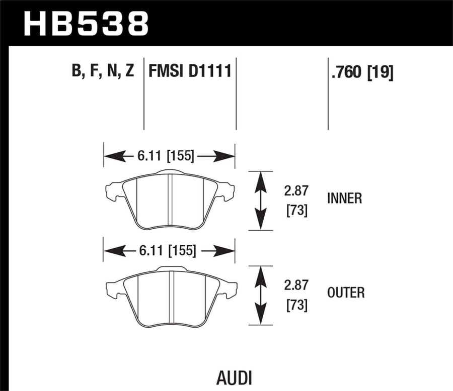 Performance Ceramic Hawk HB538Z.760 Street Brake Pads