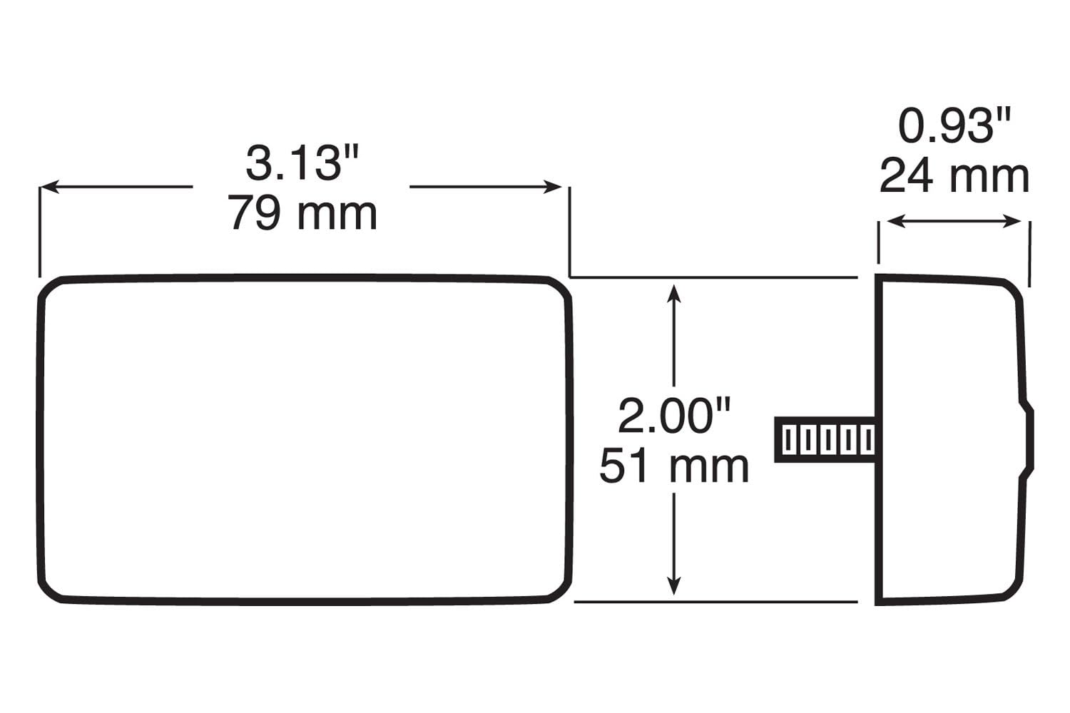 V170R Peterson LED Marker/Clearance P2 Rectangle with Reflex 3.1" x 2.0"