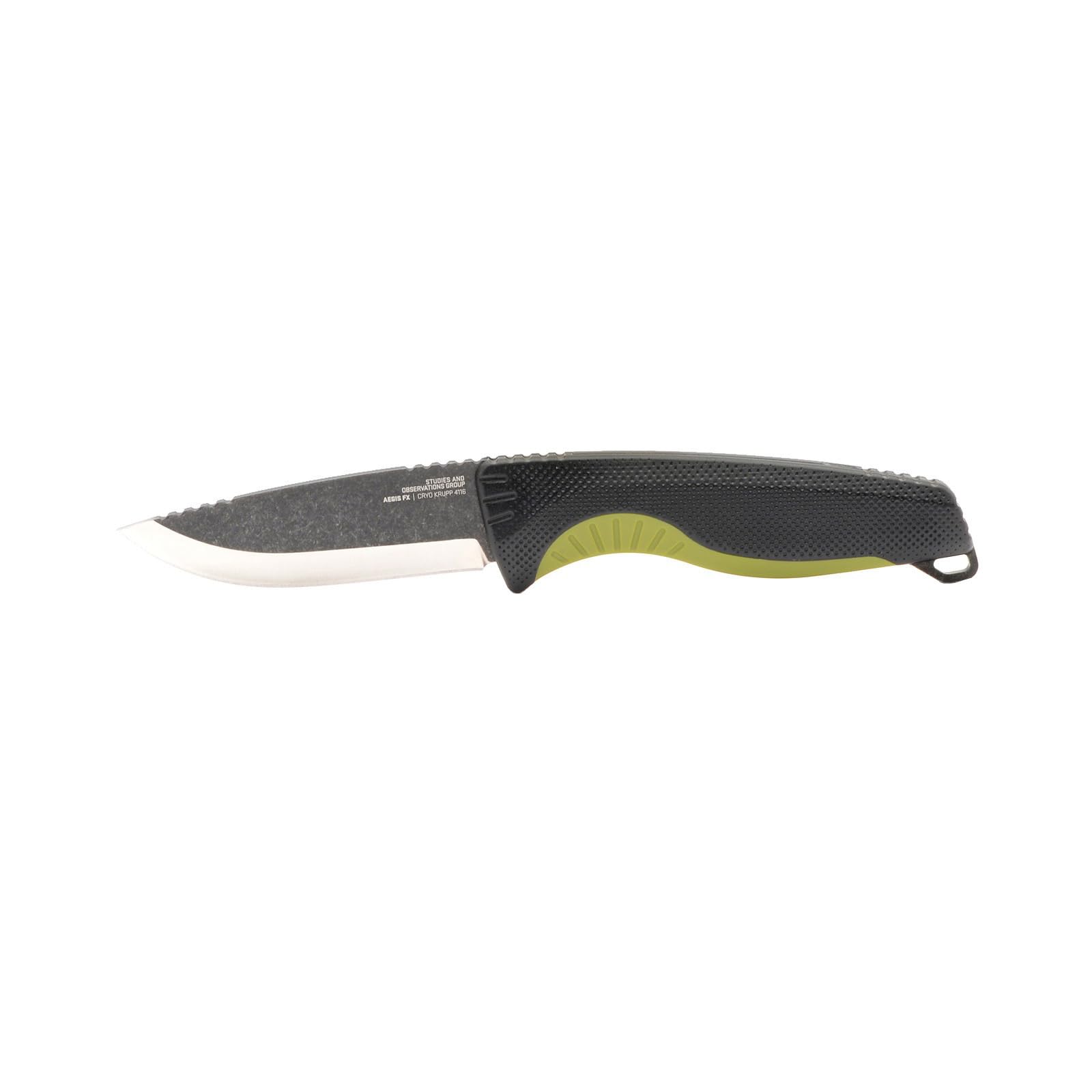SOG Aegis FX Outdoor Survival Corrosion-Resistant Fixed Blade Knife | CRYO 4116 Krupps Steel | GRN Rubber Handle | UMS Sheath, Black/Moss Green