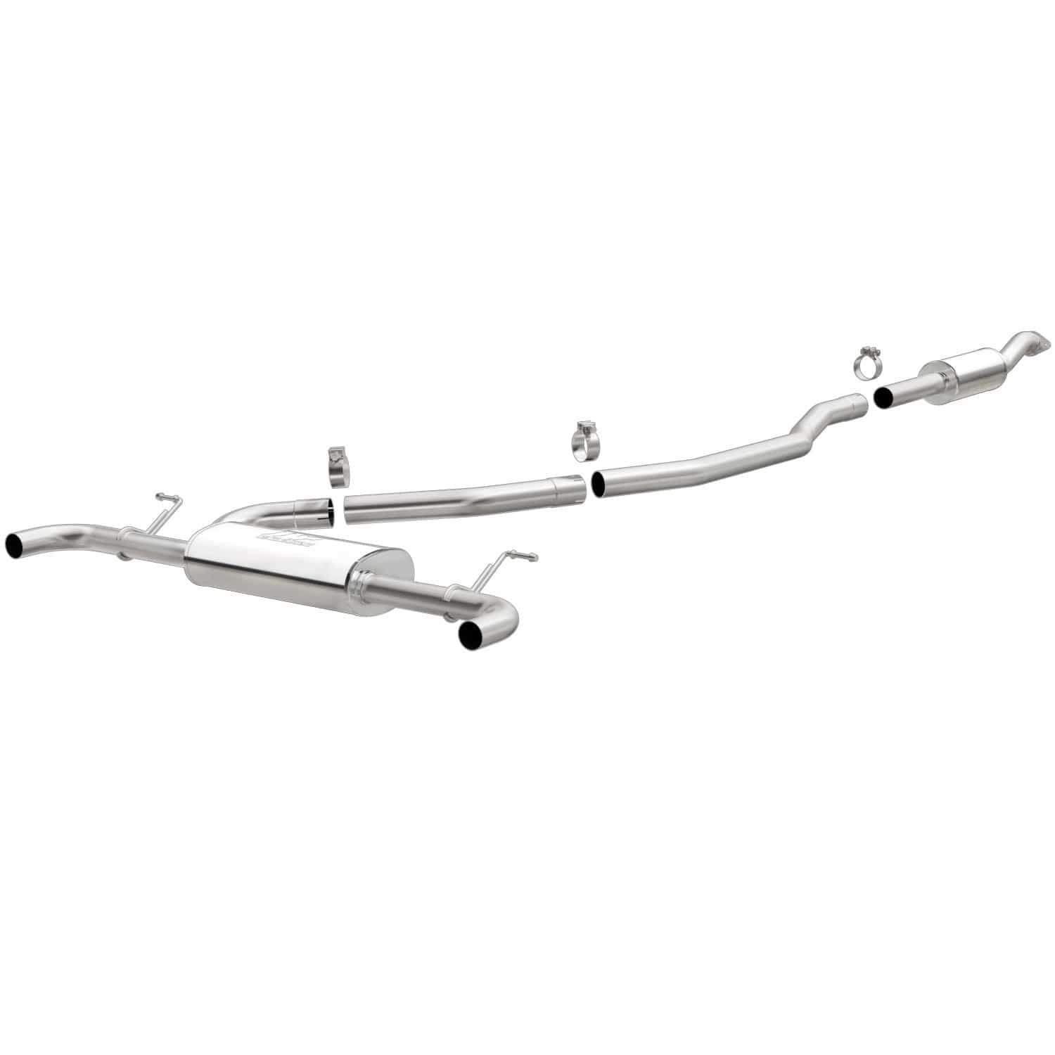 Cat-Back MagnaFlow Performance Exhaust System 15230 - Street Series, Stainless Steel 2.5in Main Piping, Dual Split Rear Exit, Polished Finish 2.25in Exhaust Tip - Domestic Vehicle Exhaust Kit