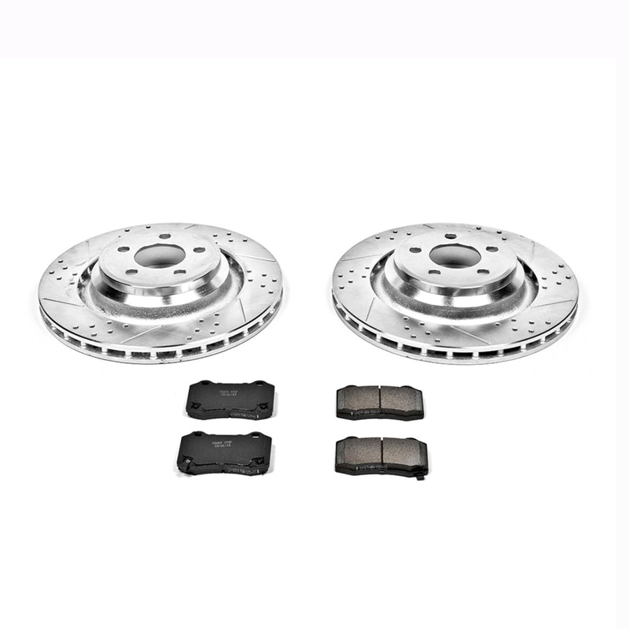 Power Stop K4583 Z23 Carbon Fiber Brake Pads Rear with Drilled & Slotted Brake Rotors Kit For Chrysler 300, Chrysler 300, Dodge Challenger, Dodge Charger, Dodge Charger, Dodge Magnum [Model Specific]