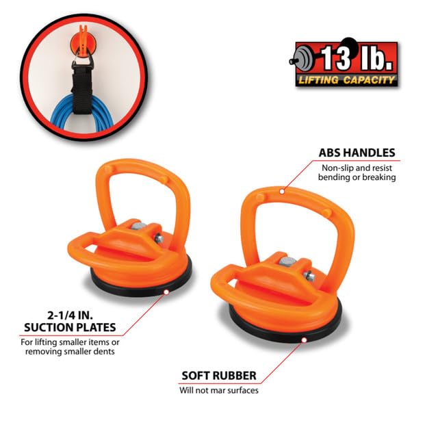 W1004 Performance Tool 2 Inch Suction Cup Dent Puller, 2 Pack, 13 Lbs. Lifting Capacity Each, Powerful for Panes of Glass, Mirror Squares, Car Dents - Phone, Tablet, Laptop Screen Repair
