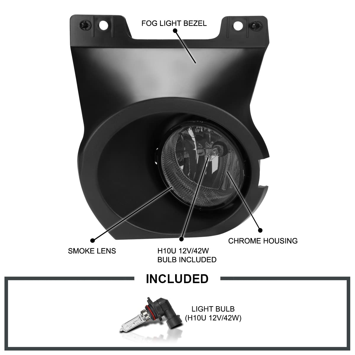 Fog Lamp Spec-D Tuning Smoke Lens with Universal Wiring and Switch Compatible with Ford F150 2011-2014