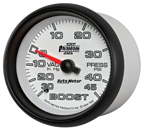 Auto Meter Phantom II 7808 2-5/8" 30 in Hg.-45 PSI Mechanical Boost-Vacuum Gauge
