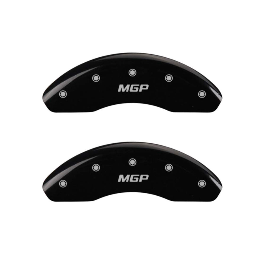 MGP Black Powder Coat Finish Caliper Covers 14246SMGPBK, Silver Characters, Set of 4