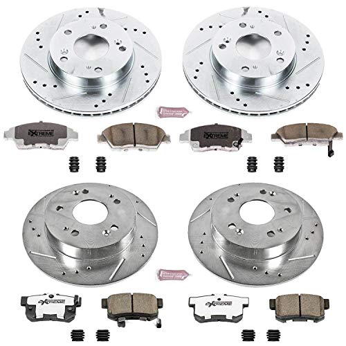 Power Stop K6318-26 Z26 Carbon Fiber Brake Pads Front and Rear with Drilled & Slotted Brake Rotors Kit For Acura ILX 2013-2015 [Model Specific]