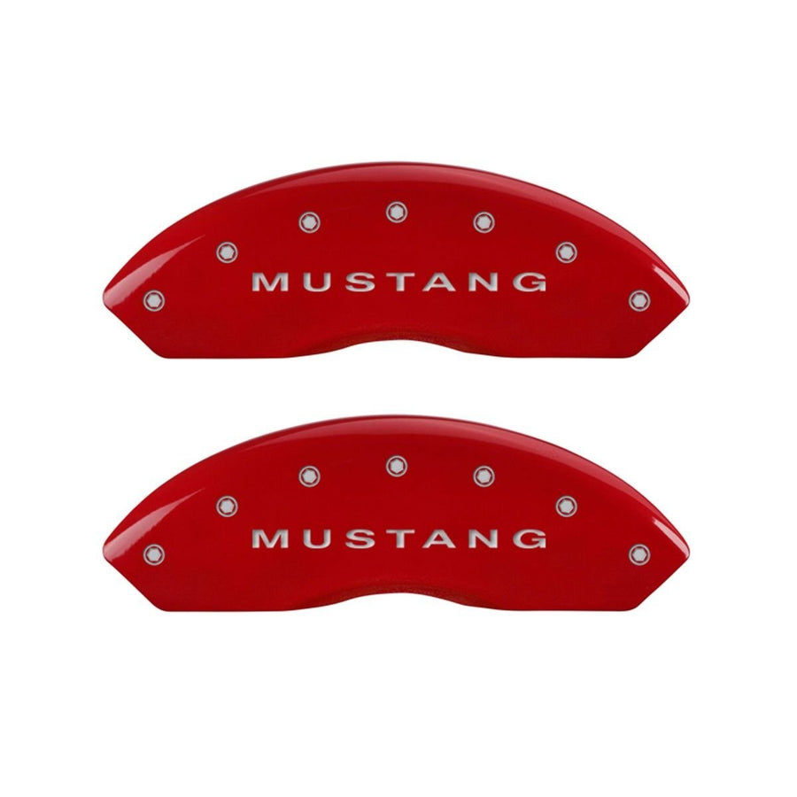 SET OF 4 CALIPER COVERS, FRONT: S197/GT- REAR: MUSTANG, RED, SILVER CHARACTERS