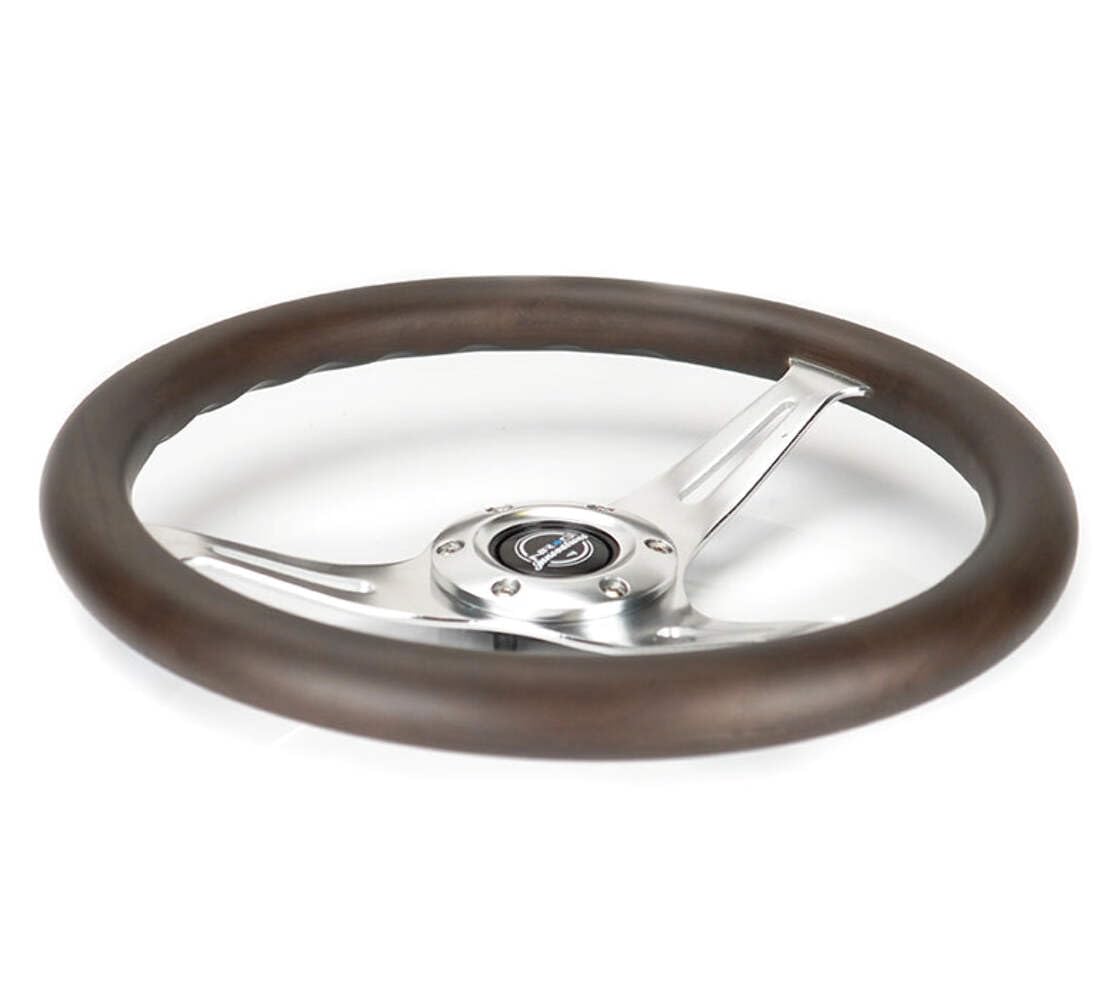 NRG Innovations Classic Wood Grain NRG-ST-015SL-OAK Steering Wheel - 350mm 3 Chrome Silver Spokes, Oak Color Wood, Mahogany