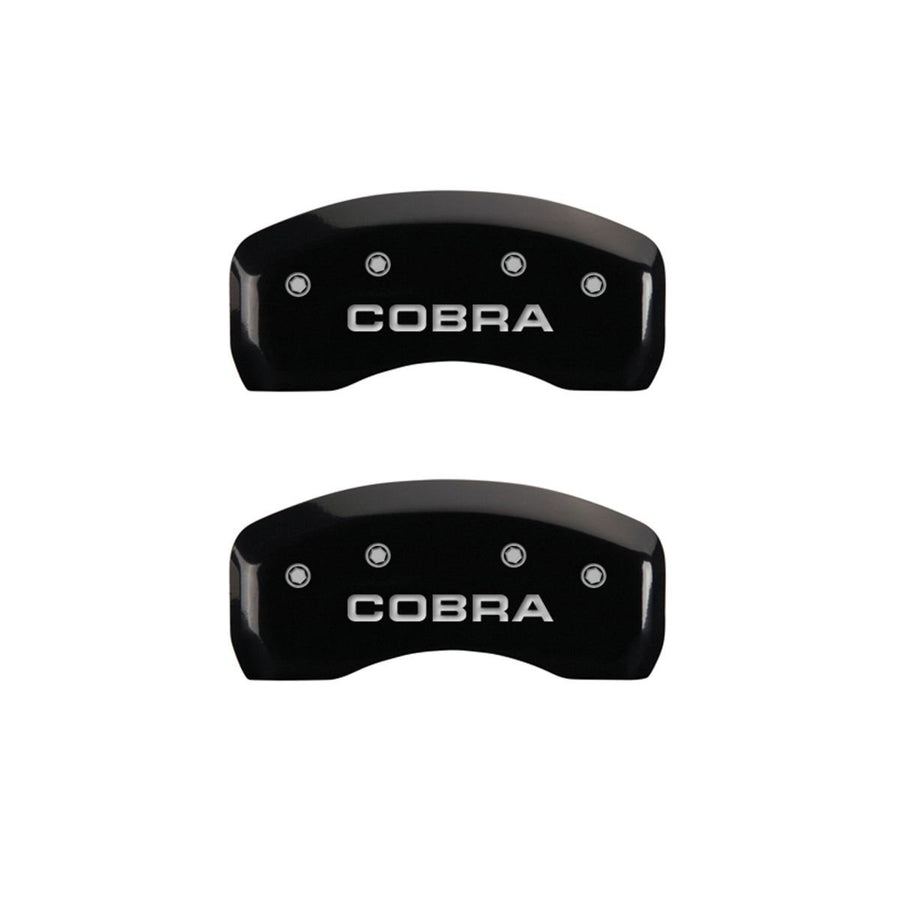 SET OF 4 CALIPER COVERS, BLACK FRONT AND REAR: COBRA, SILVER CHARACTERS