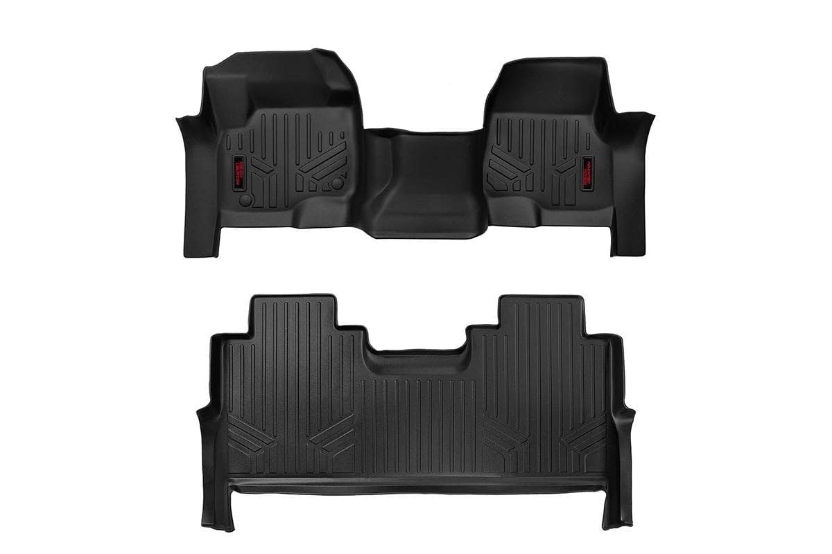 Rough Country Floor Mats All Weather Set for Ford F-250/F-350 SuperDuty (2017-2025) CrewCab with Bench Seat - Non-Slip Waterproof Flexible Floor Mat, Front & Rear Set