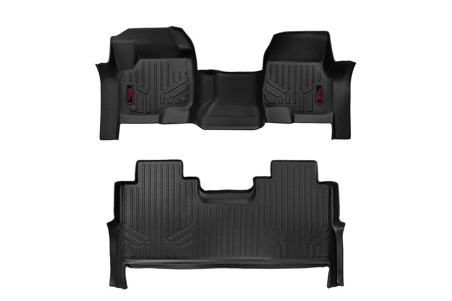 Rough Country Floor Mats All Weather Set for Ford F-250/F-350 SuperDuty (2017-2025) CrewCab with Bench Seat - Non-Slip Waterproof Flexible Floor Mat, Front & Rear Set