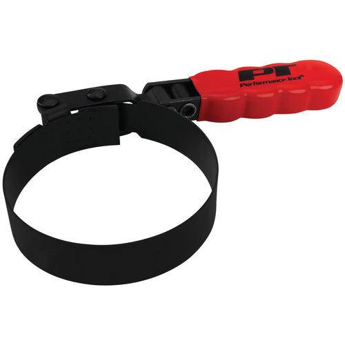 W54149 Performance Tool Oil Filter Wrench, Swivel Handle, Studded Steel Band, 3-1/2 in. to 3-7/8 in. (89mm to 98mm) Diameter, Black/Red