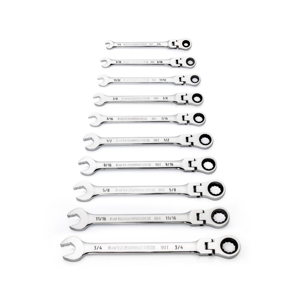 Set Wr Rat Flex Comb GEARWRENCH 12Pt 90T 10Pc Sae (86758)
