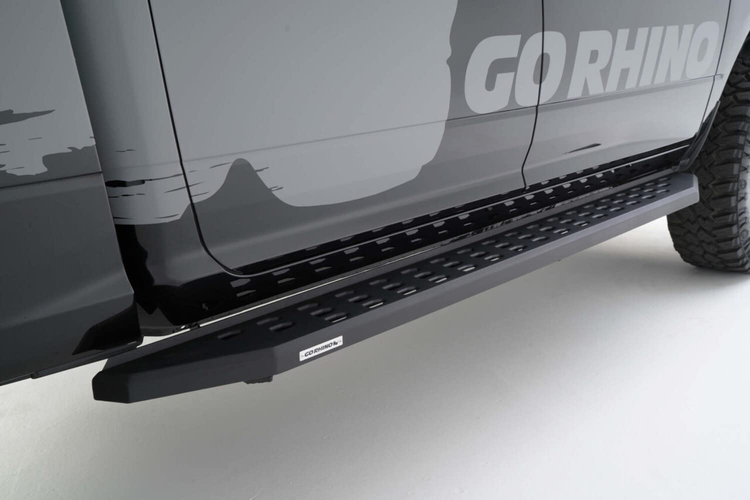 RB20 Running Boards & Brackets Go Rhino | Galvanized Steel, Protective Bedliner Coating | 69404887T | Fits 2019 - 2025 Chevrolet Silverado & GMC Sierra Crew Cab (See description)