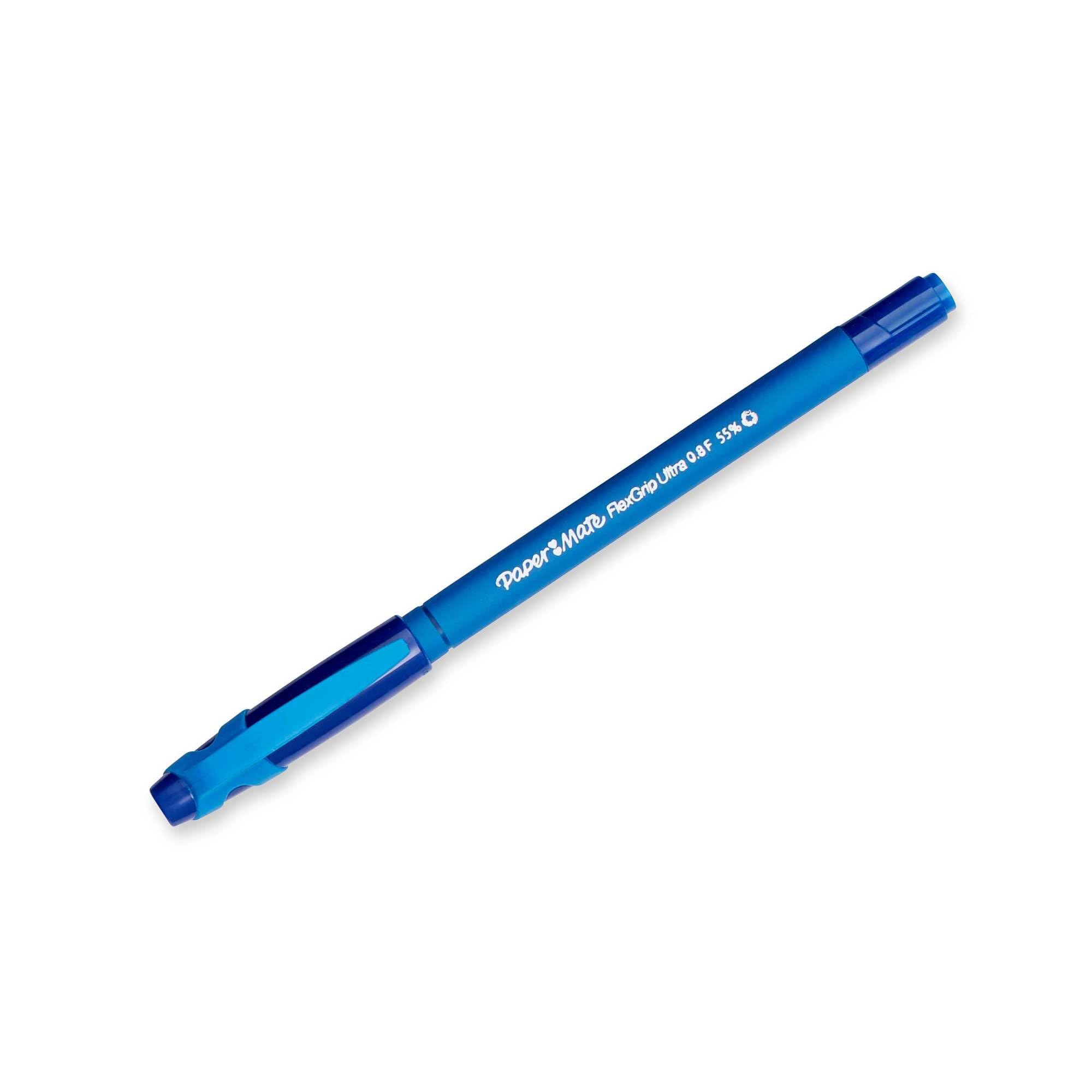 Paper Mate FlexGrip Ultra Stick Ball Pen, Blue Barrel, Fine Point, 0.80 mm, Blue Ink (9660131), Pack of 12