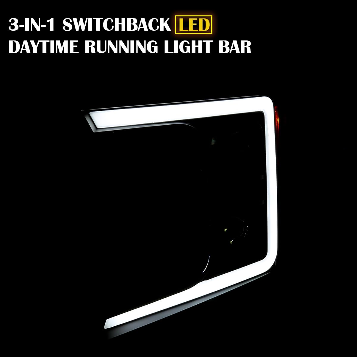 Black Smoke SPEC-D TUNING Sequential Switchback Projector Headlights w/LED Light Bar Compatible with 2018-2020 Ford F-150, Left + Right Pair Headlamps Assembly