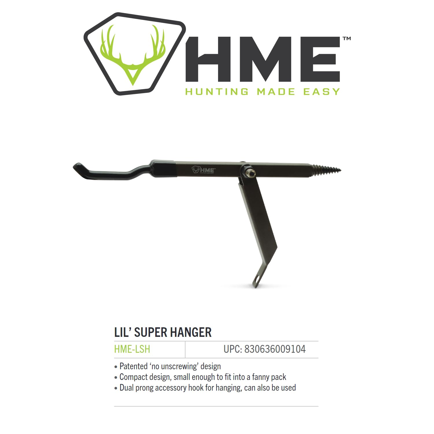 HME Durable High-Quality Superior Compact Portable Lil Super Tree Stand Bow Hanger w/Accessory Hook & Dual-Prong Accessory Hook