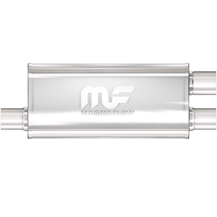 Performance MagnaFlow Exhaust Muffler 14266: 2.5"/2.25" Inlet/Outlet, 5x8x18" Oval, Stainless Steel, Brushed Finish