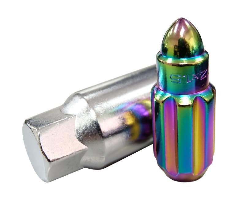 NRG Innovations M12 x 1.25 Steel Lug Nut Set NRG-LN-LS510MC-21 Bullet Shape, Anodized Finish 21 Pc Neochrome with Lock Key