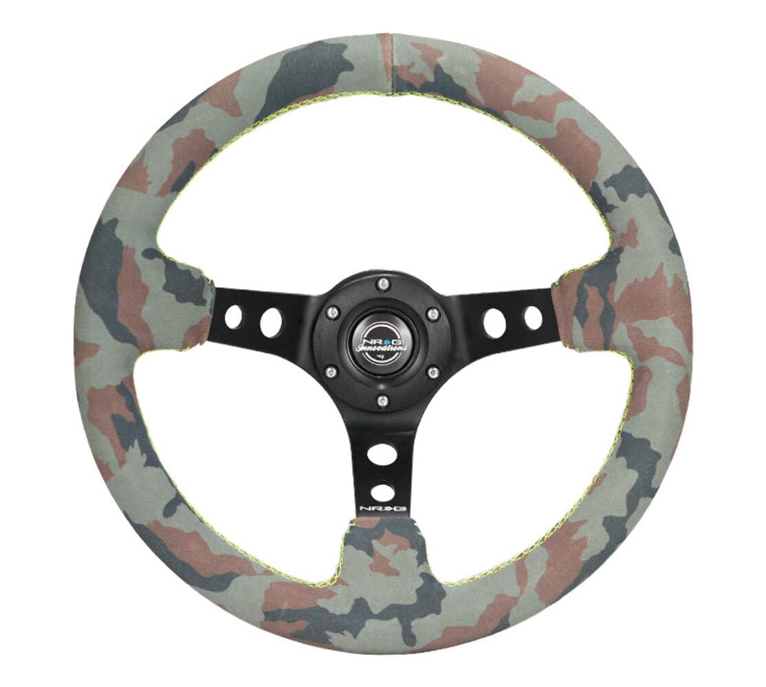 NRG Innovations New Reinforced Deep Dish Steering Wheel RST-006MB-S-CAMO + U.S. Performance Lab Air Freshener